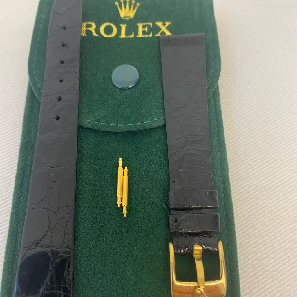 rolex black leather watch strap with gold plated buckle 16mm